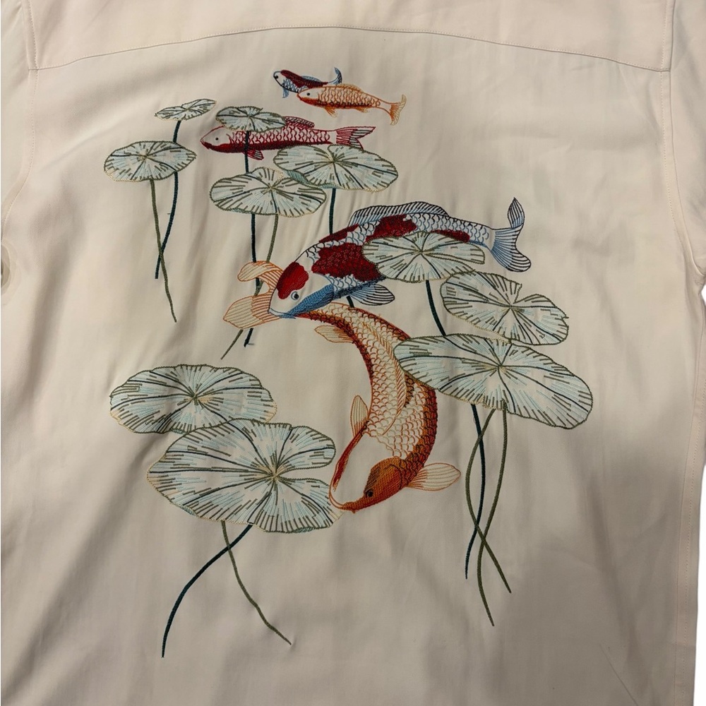 Tori Richard 100% Silk Koi Fish Shirt Cream Size L - Picture 6 of 6